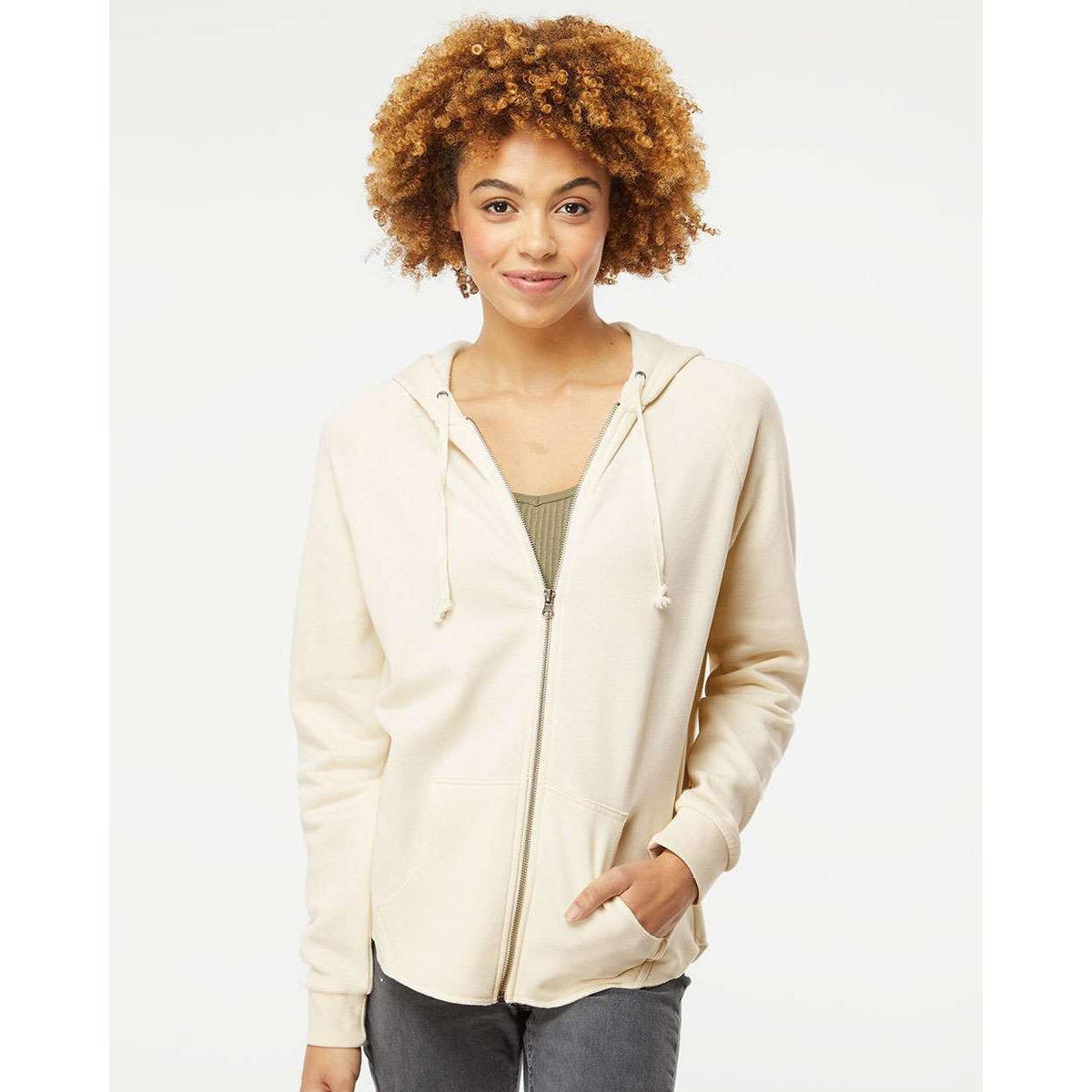 no-logo Independent Trading Co. Ladies California Wave Wash Full-Zip Hooded Sweatshirt -Ladies Layering-Independent Trading Co.-Thread Logic