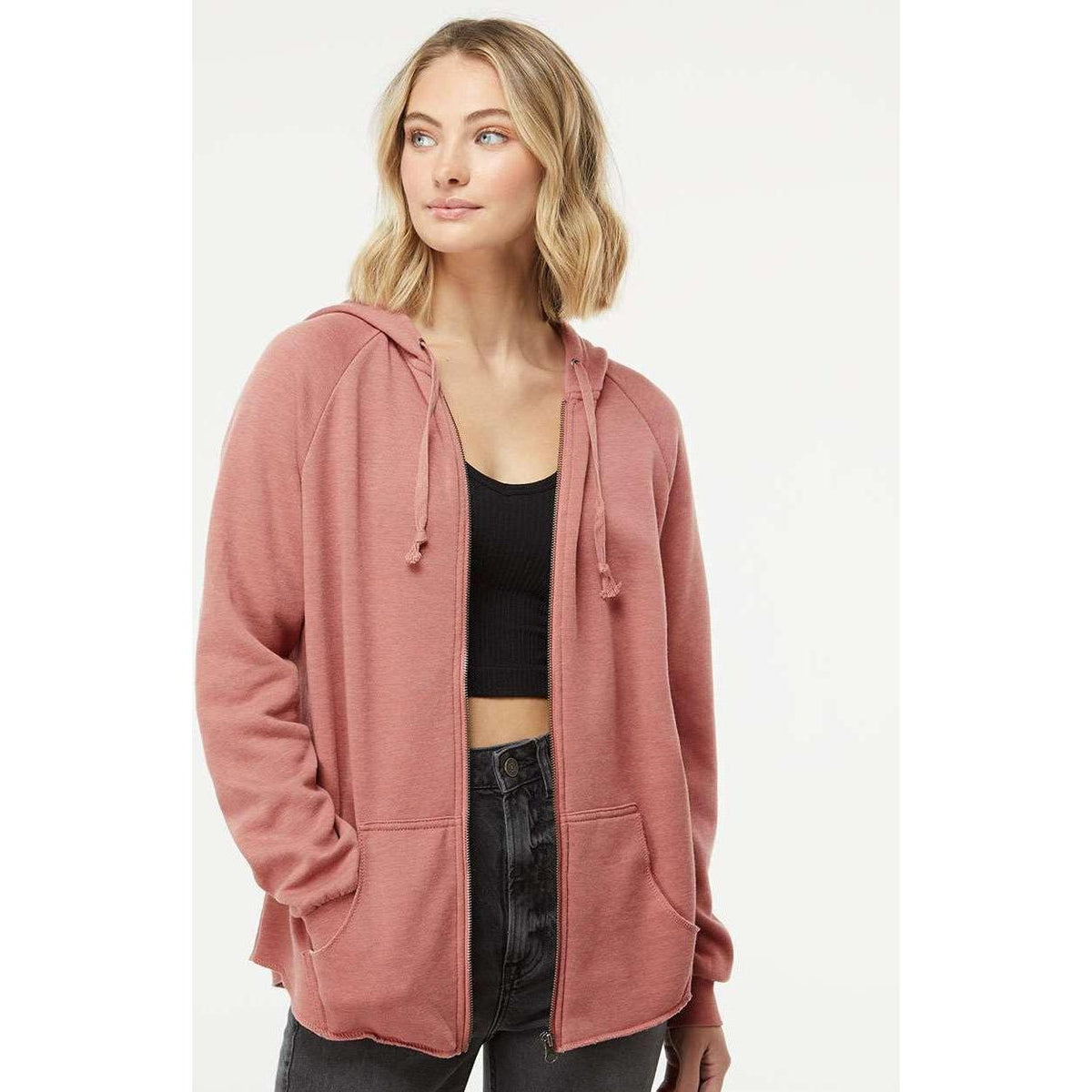no-logo Independent Trading Co. Ladies California Wave Wash Full-Zip Hooded Sweatshirt -Ladies Layering-Independent Trading Co.-Thread Logic