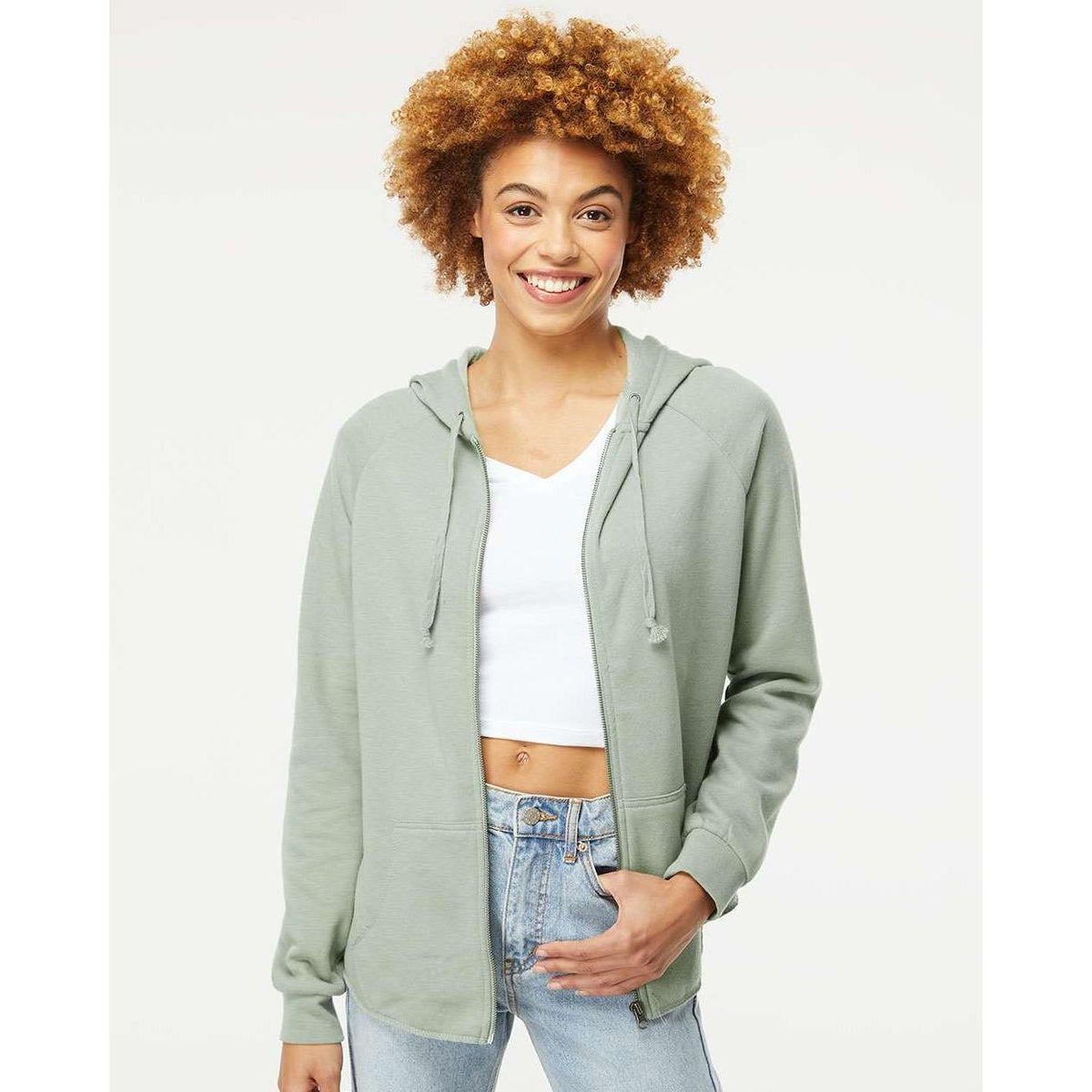 no-logo Independent Trading Co. Ladies California Wave Wash Full-Zip Hooded Sweatshirt -Ladies Layering-Independent Trading Co.-Thread Logic