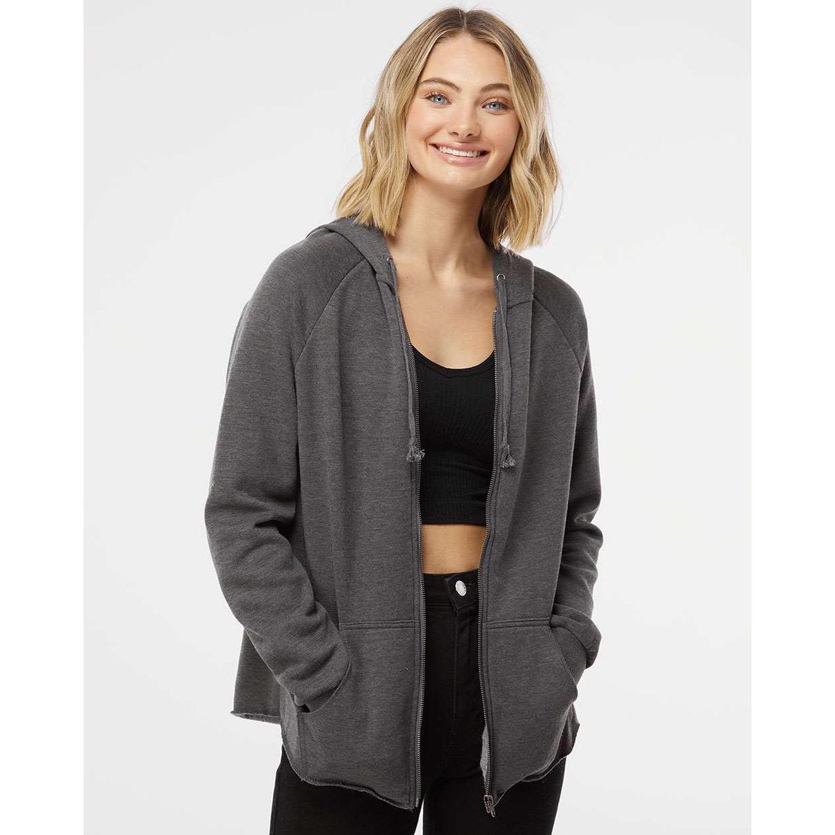 no-logo Independent Trading Co. Ladies California Wave Wash Full-Zip Hooded Sweatshirt -Ladies Layering-Independent Trading Co.-Thread Logic