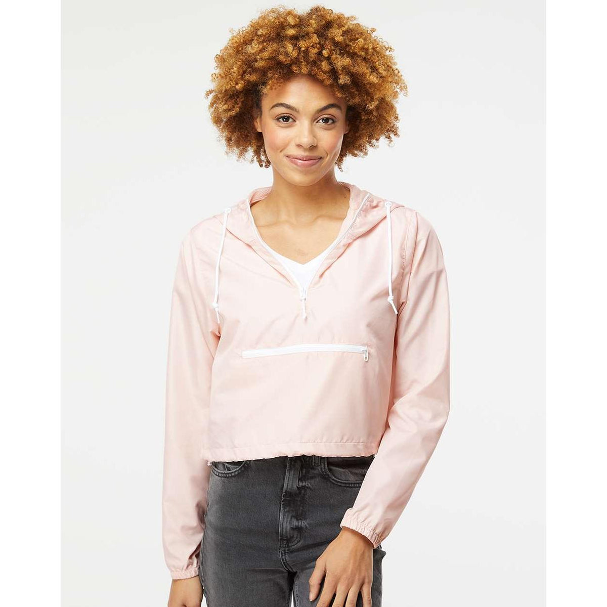 no-logo Independent Trading Co. Ladies Lightweight Quarter-Zip Pullover Crop Windbreaker-Outerwear-Independent Trading Co.-Thread Logic