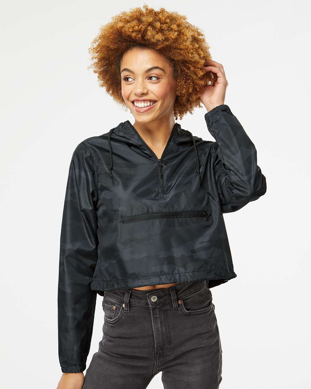 no-logo Independent Trading Co. Ladies Lightweight Quarter-Zip Pullover Crop Windbreaker-Outerwear-Independent Trading Co.-Thread Logic