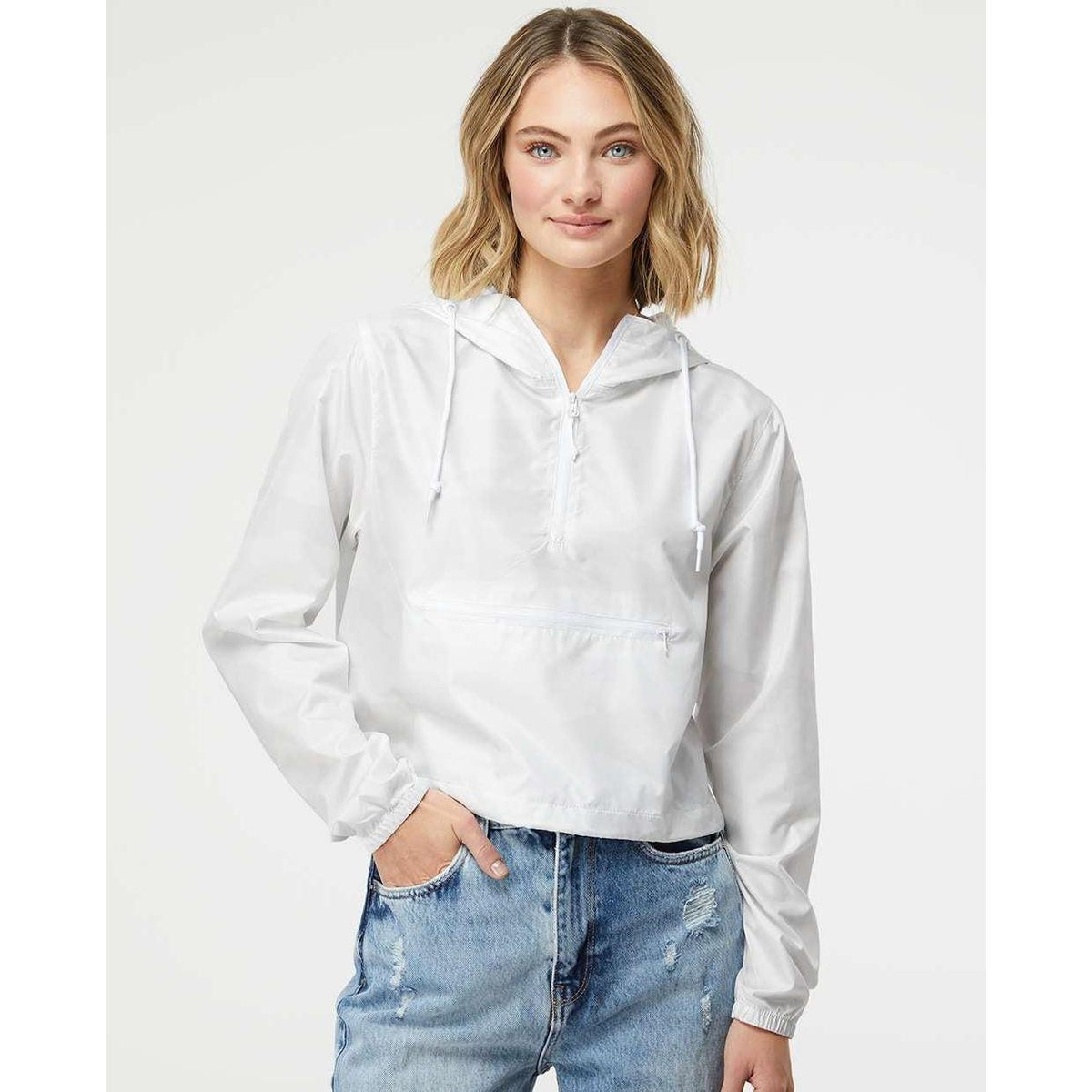 no-logo Independent Trading Co. Ladies Lightweight Quarter-Zip Pullover Crop Windbreaker-Outerwear-Independent Trading Co.-Thread Logic