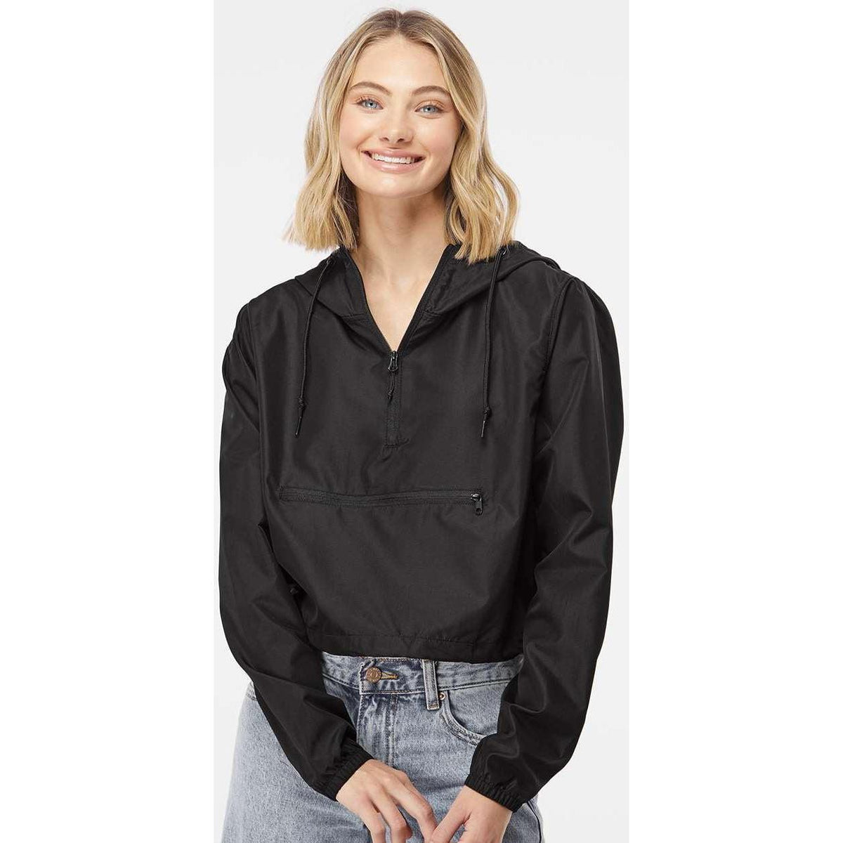 no-logo Independent Trading Co. Ladies Lightweight Quarter-Zip Pullover Crop Windbreaker-Outerwear-Independent Trading Co.-Thread Logic