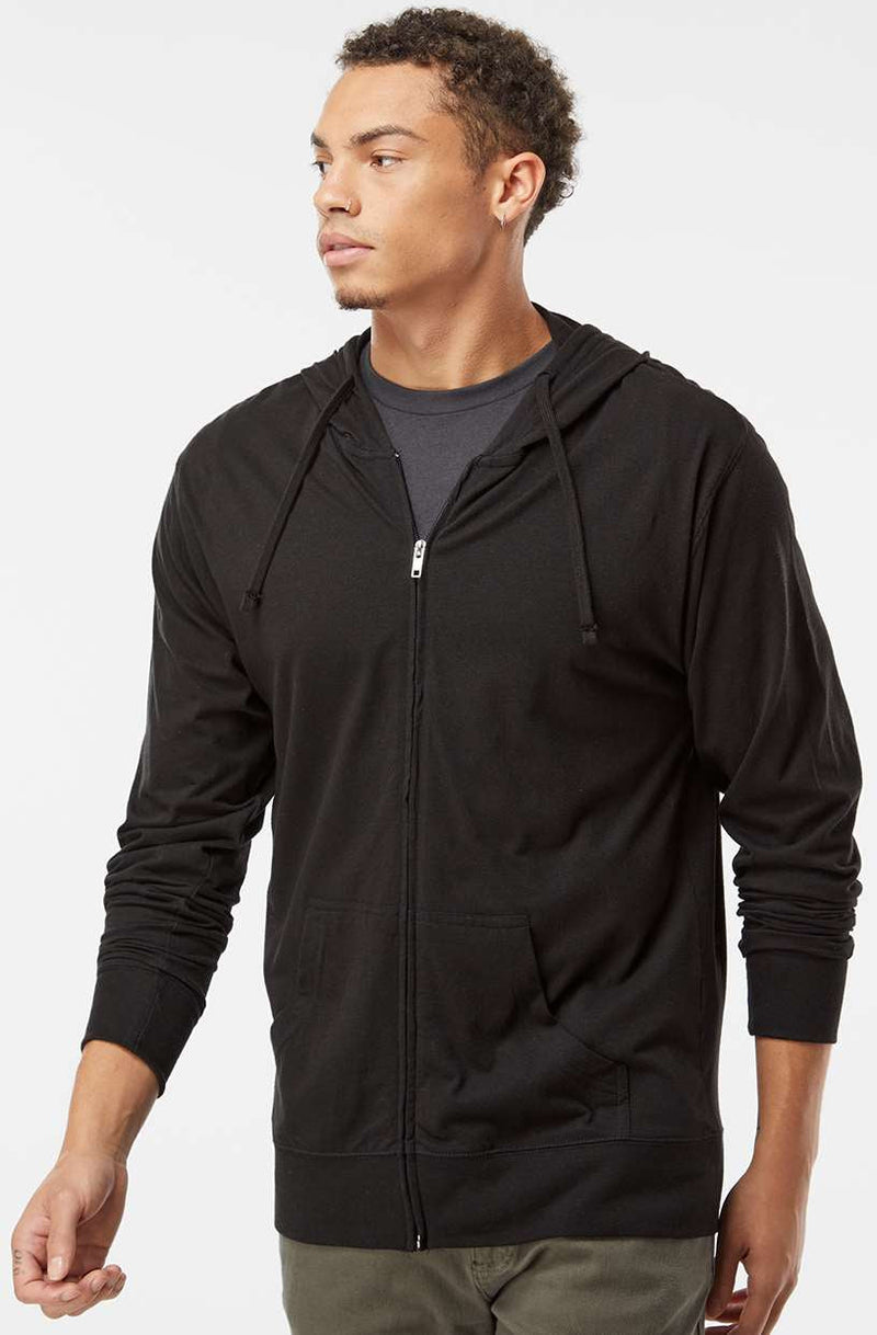 no-logo Independent Trading Co. Lightweight Jersey Full-Zip Hooded T-Shirt -Men's Layering-Independent Trading Co.-Thread Logic