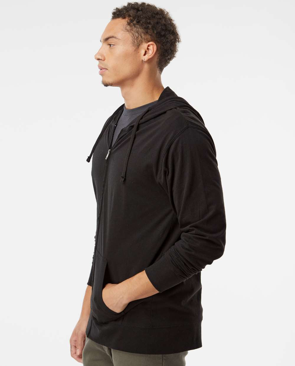 no-logo Independent Trading Co. Lightweight Jersey Full-Zip Hooded T-Shirt -Men's Layering-Independent Trading Co.-Thread Logic