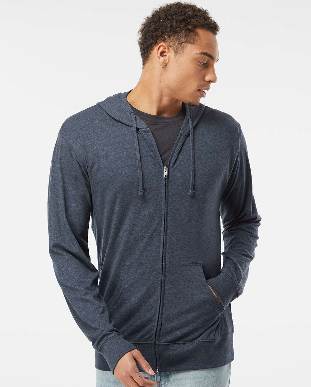 no-logo Independent Trading Co. Lightweight Jersey Full-Zip Hooded T-Shirt -Men's Layering-Independent Trading Co.-Thread Logic