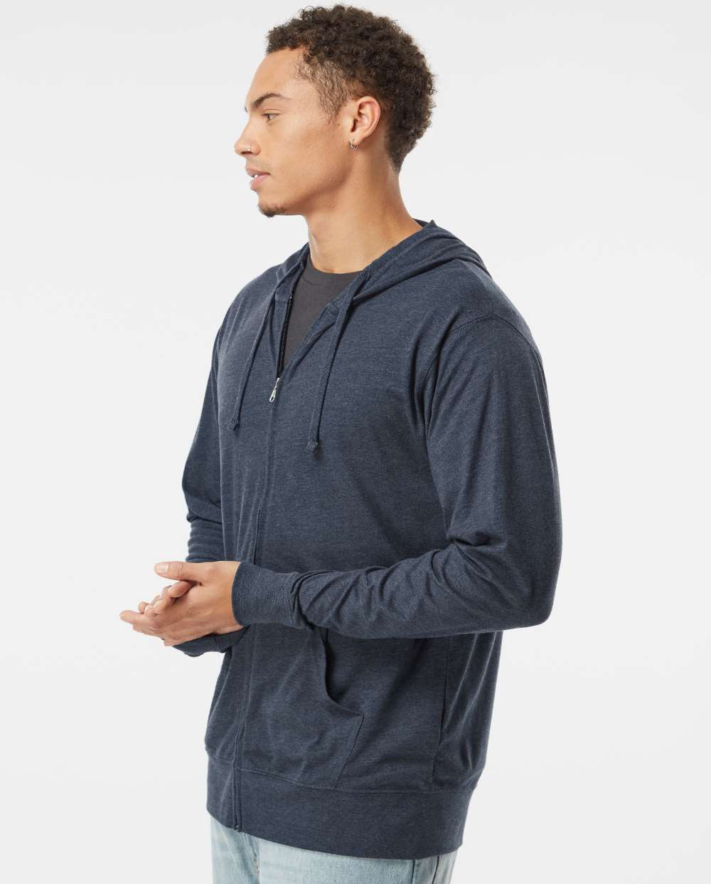 no-logo Independent Trading Co. Lightweight Jersey Full-Zip Hooded T-Shirt -Men's Layering-Independent Trading Co.-Thread Logic