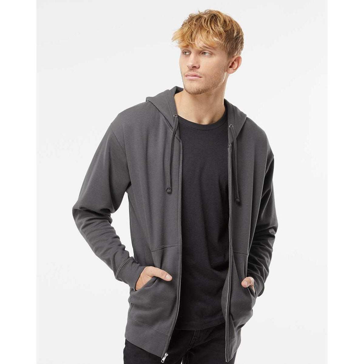 no-logo Independent Trading Co. Midweight Full-Zip Hooded Sweatshirt -Men's Layering-Independent Trading Co.-Thread Logic