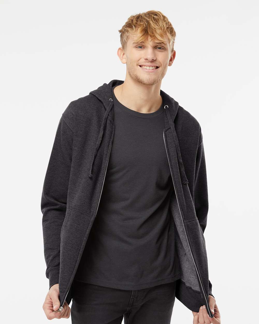 no-logo Independent Trading Co. Midweight Full-Zip Hooded Sweatshirt -Men's Layering-Independent Trading Co.-Thread Logic