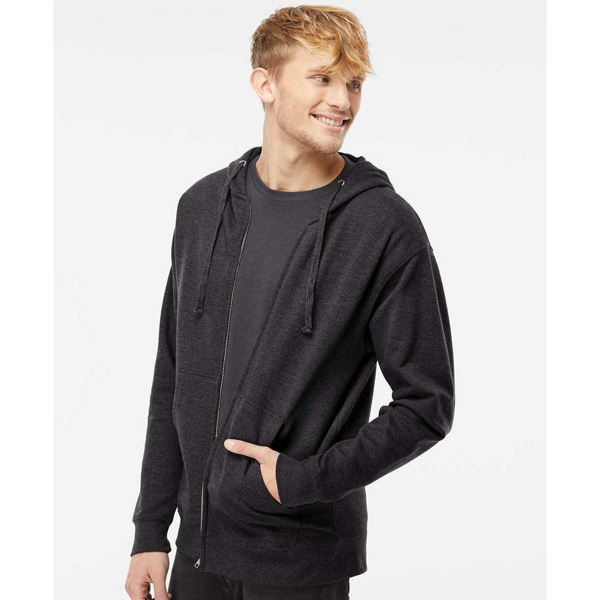 no-logo Independent Trading Co. Midweight Full-Zip Hooded Sweatshirt -Men's Layering-Independent Trading Co.-Thread Logic