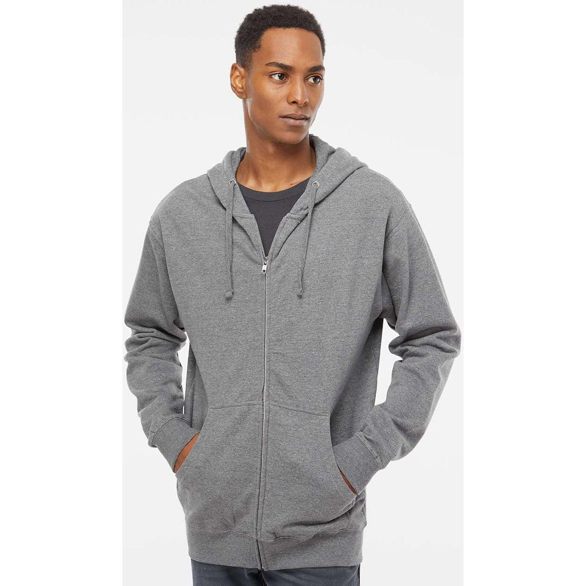 no-logo Independent Trading Co. Midweight Full-Zip Hooded Sweatshirt -Men's Layering-Independent Trading Co.-Thread Logic