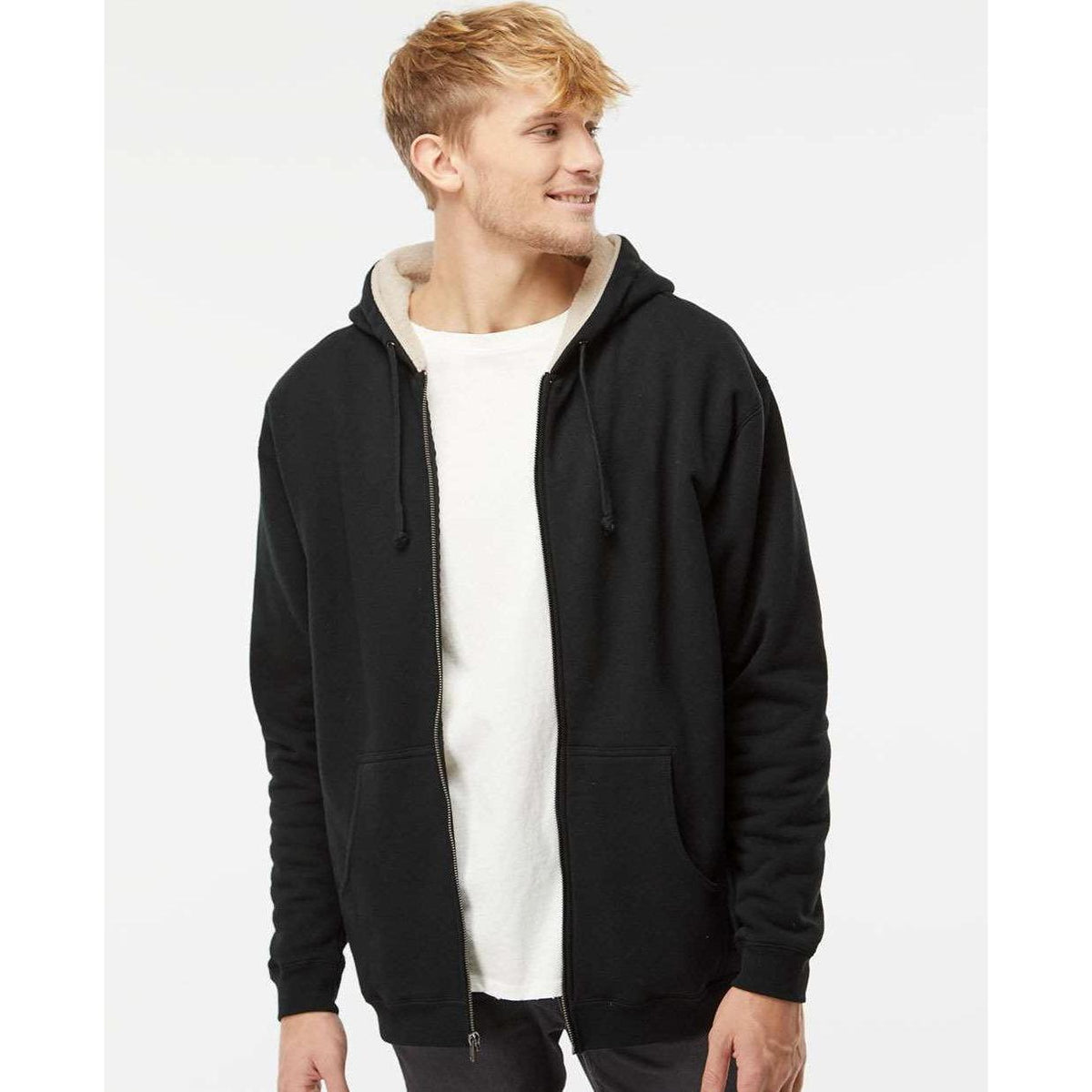 no-logo Independent Trading Co. Sherpa-Lined Full-Zip Hooded Sweatshirt-Men's Layering-Independent Trading Co.-Thread Logic