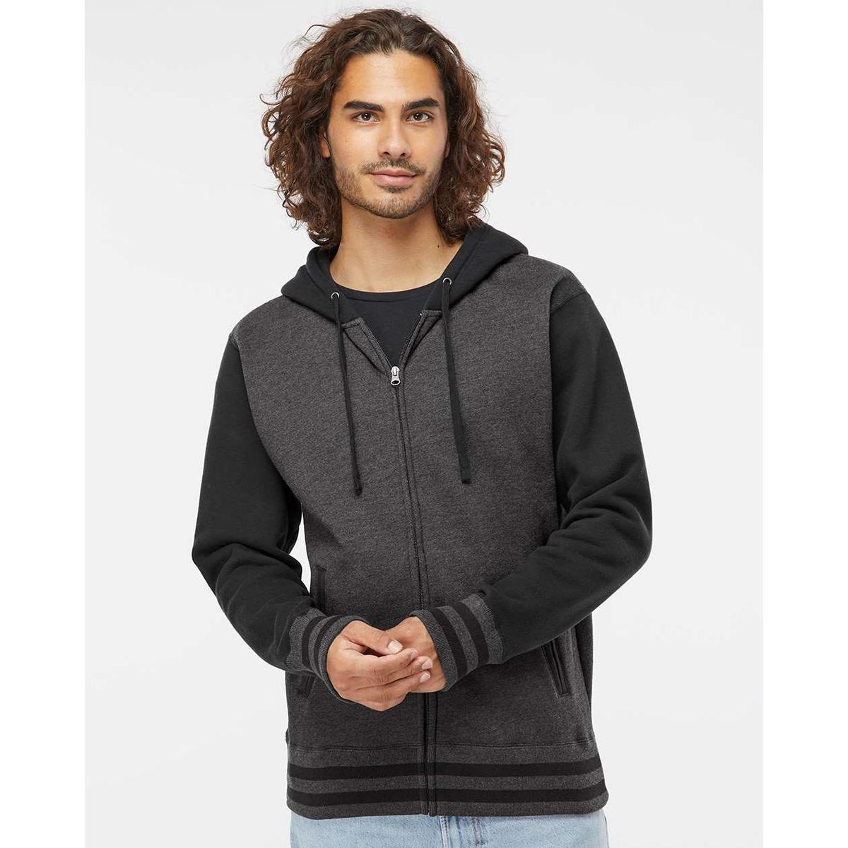 no-logo Independent Trading Co. Varsity Full-Zip Hooded Sweatshirt -Men's Layering-Independent Trading Co.-Thread Logic