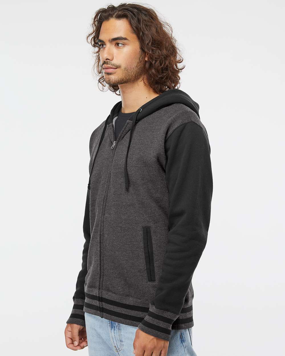 no-logo Independent Trading Co. Varsity Full-Zip Hooded Sweatshirt -Men's Layering-Independent Trading Co.-Thread Logic