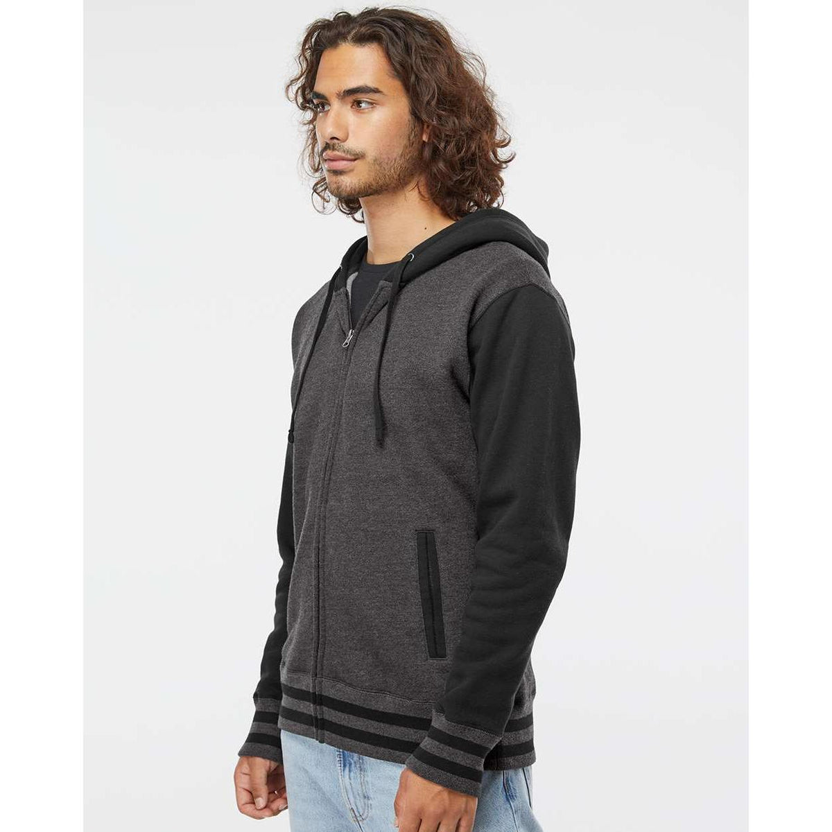 no-logo Independent Trading Co. Varsity Full-Zip Hooded Sweatshirt -Men's Layering-Independent Trading Co.-Thread Logic