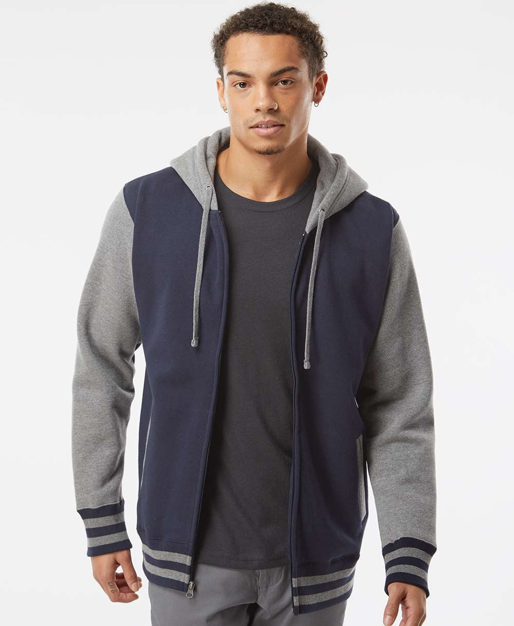 no-logo Independent Trading Co. Varsity Full-Zip Hooded Sweatshirt -Men's Layering-Independent Trading Co.-Thread Logic