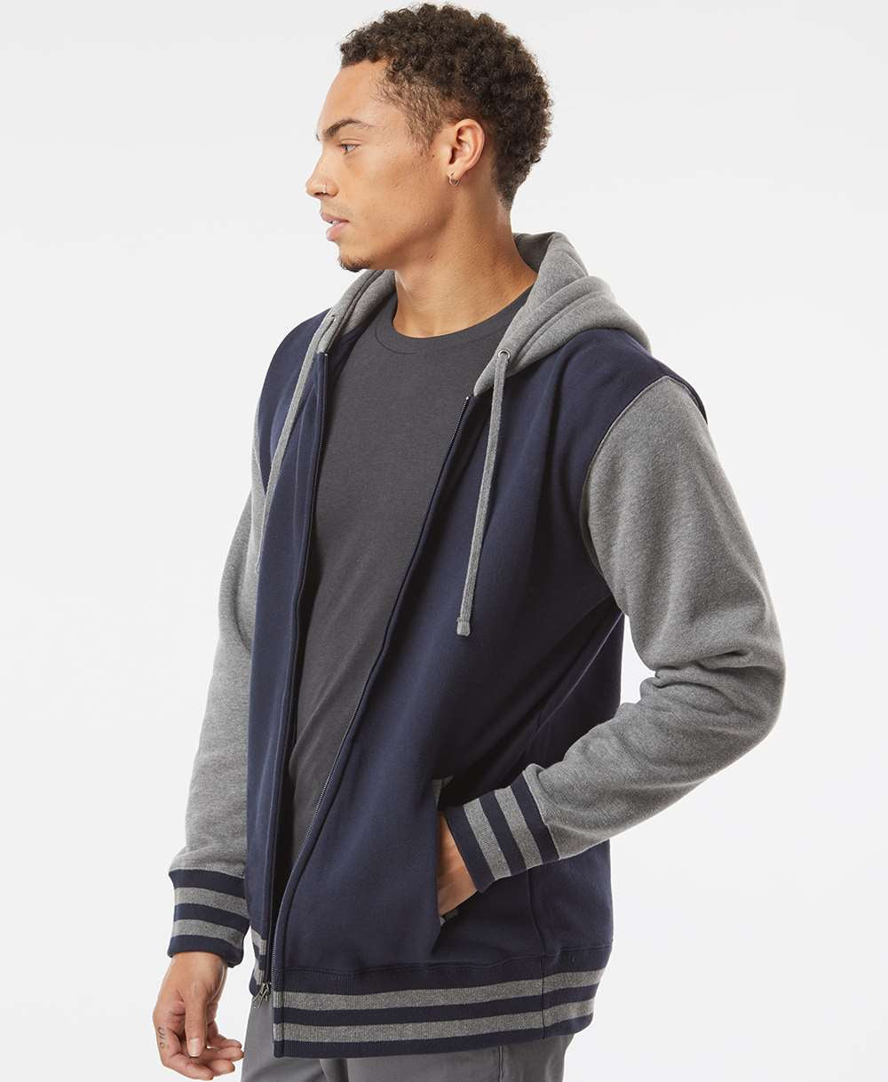 no-logo Independent Trading Co. Varsity Full-Zip Hooded Sweatshirt -Men's Layering-Independent Trading Co.-Thread Logic
