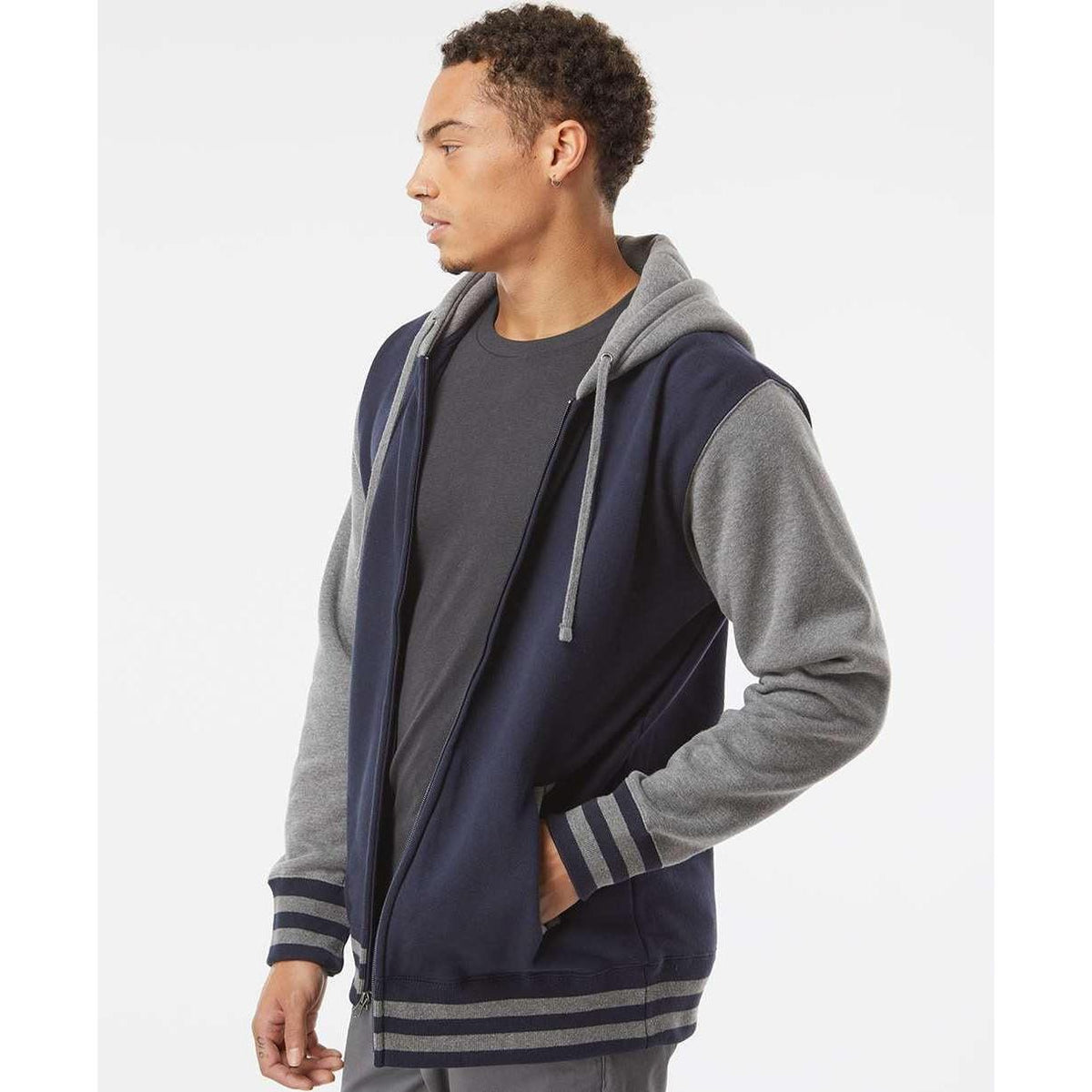 no-logo Independent Trading Co. Varsity Full-Zip Hooded Sweatshirt -Men's Layering-Independent Trading Co.-Thread Logic