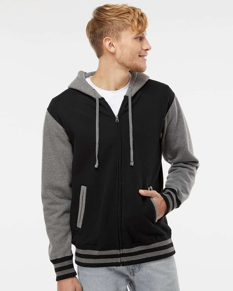 no-logo Independent Trading Co. Varsity Full-Zip Hooded Sweatshirt -Men's Layering-Independent Trading Co.-Thread Logic