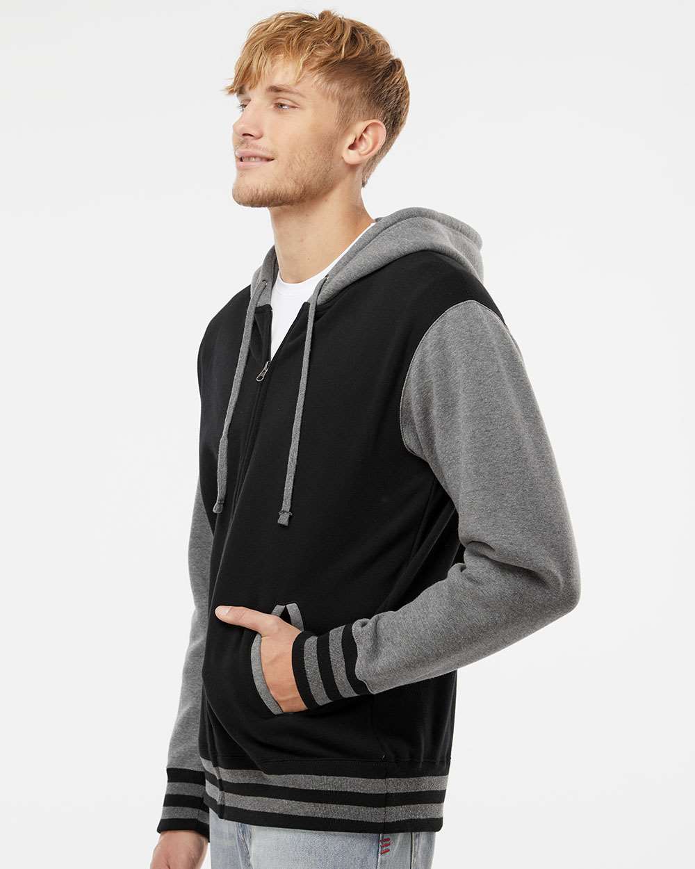 no-logo Independent Trading Co. Varsity Full-Zip Hooded Sweatshirt -Men's Layering-Independent Trading Co.-Thread Logic