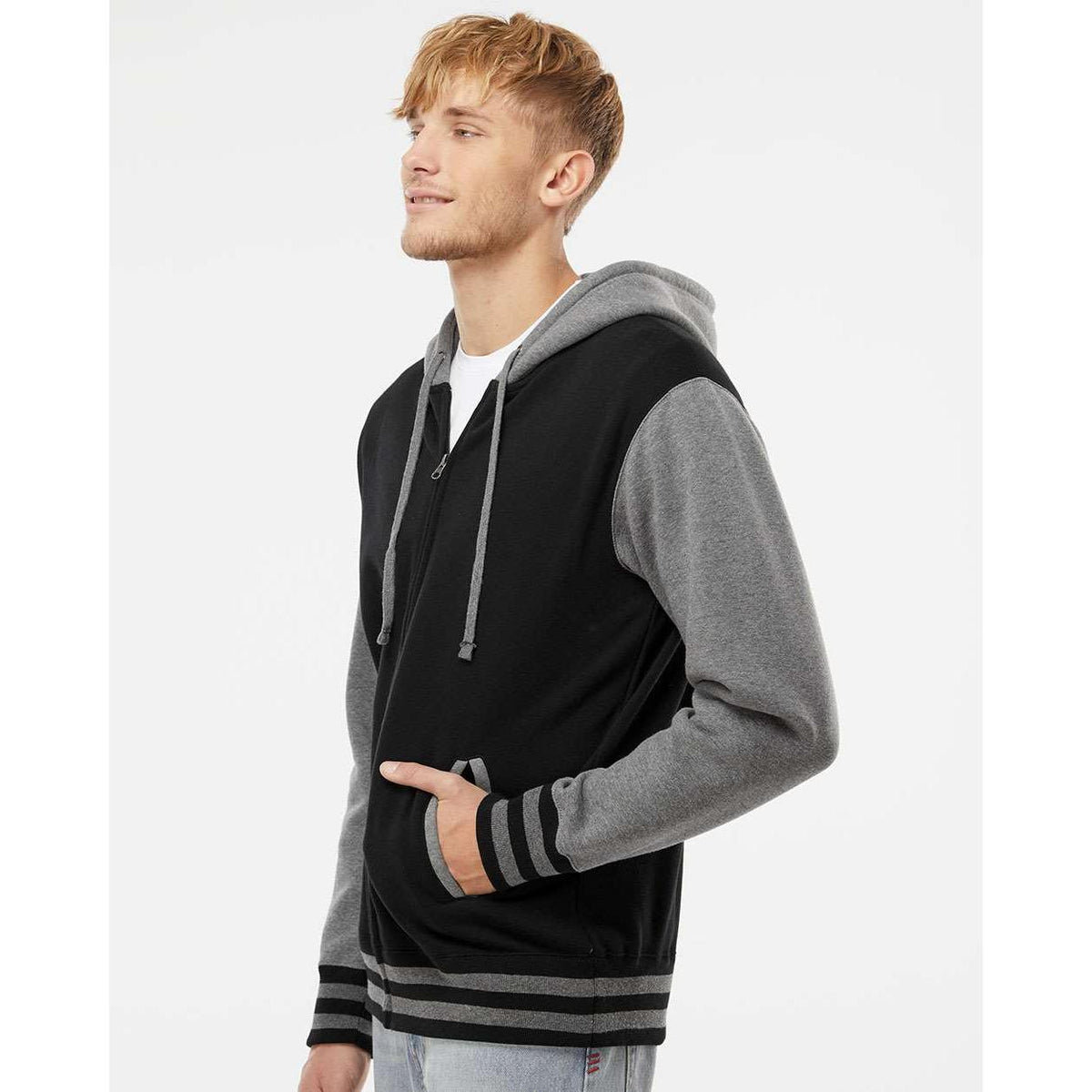 no-logo Independent Trading Co. Varsity Full-Zip Hooded Sweatshirt -Men's Layering-Independent Trading Co.-Thread Logic