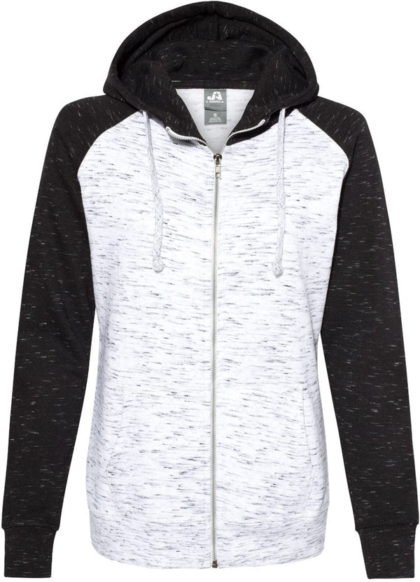 J America Ladies Mélange Fleece Colorblocked Full-Zip Sweatshirt