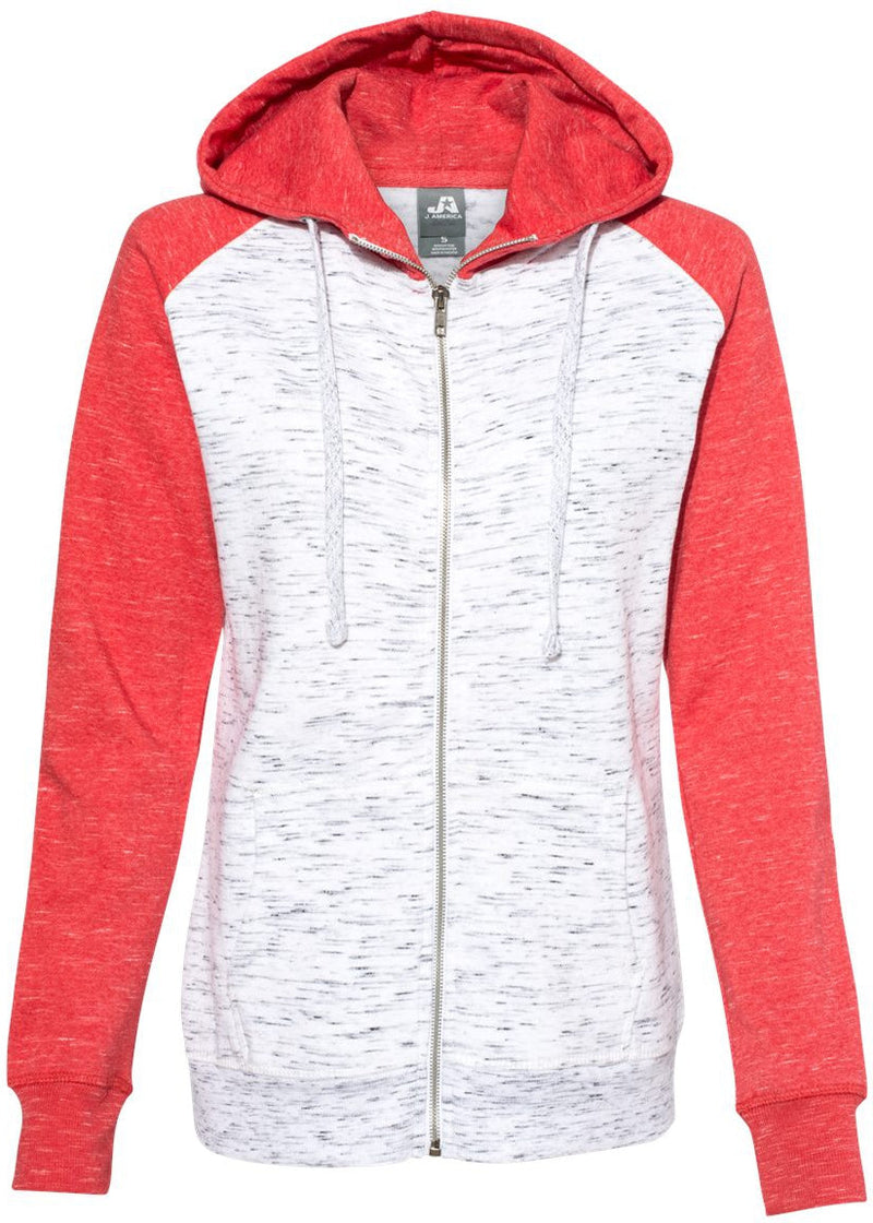 J America Ladies Mélange Fleece Colorblocked Full-Zip Sweatshirt