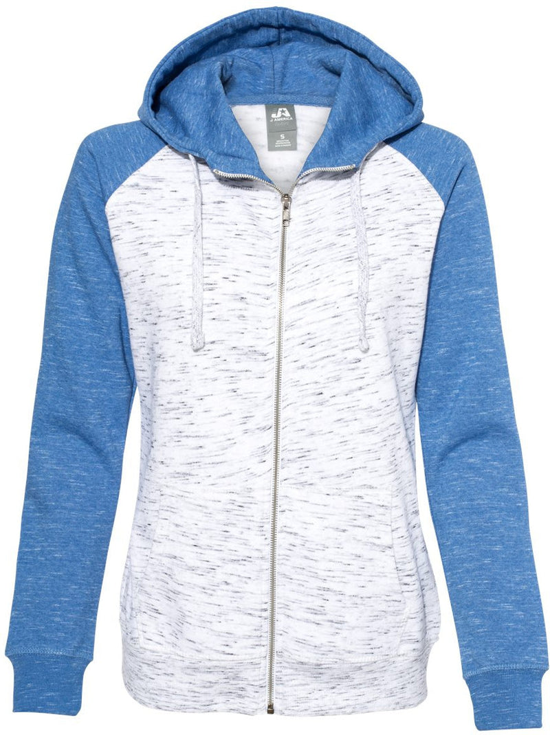J America Ladies Mélange Fleece Colorblocked Full-Zip Sweatshirt