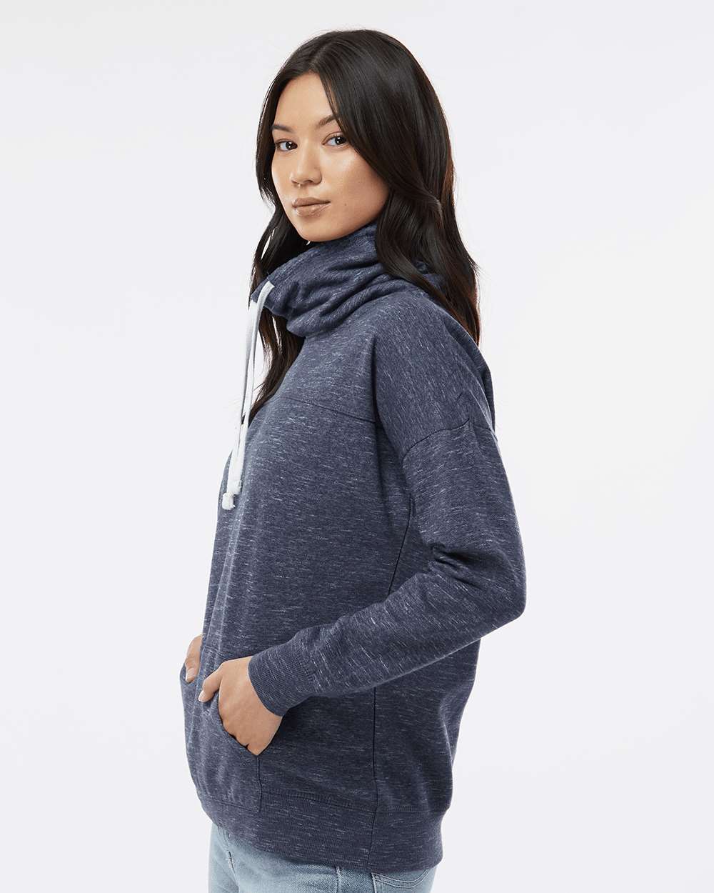 no-logo J America Ladies Mélange Fleece Cowl Neck Sweatshirt -Ladies Layering-J. America-Thread Logic
