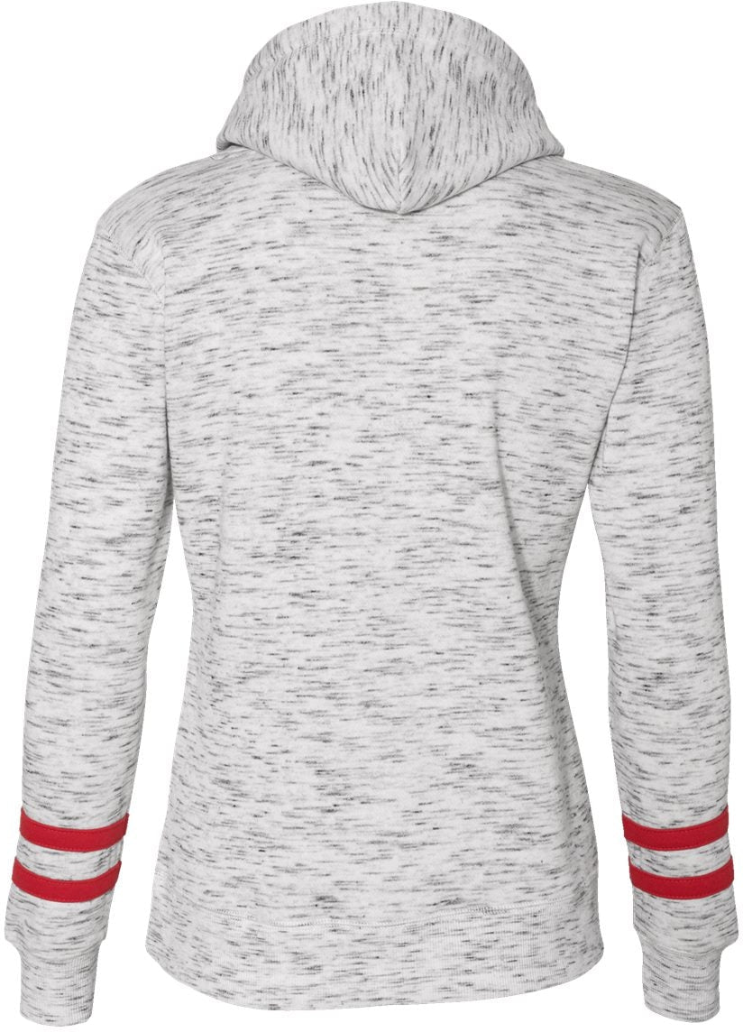 no-logo J America Ladies Mélange Fleece Striped-Sleeve Hooded Sweatshirt-Ladies Layering-J. America-Thread Logic