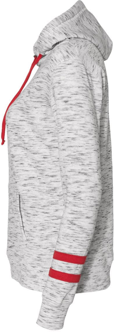 no-logo J America Ladies Mélange Fleece Striped-Sleeve Hooded Sweatshirt-Ladies Layering-J. America-Thread Logic