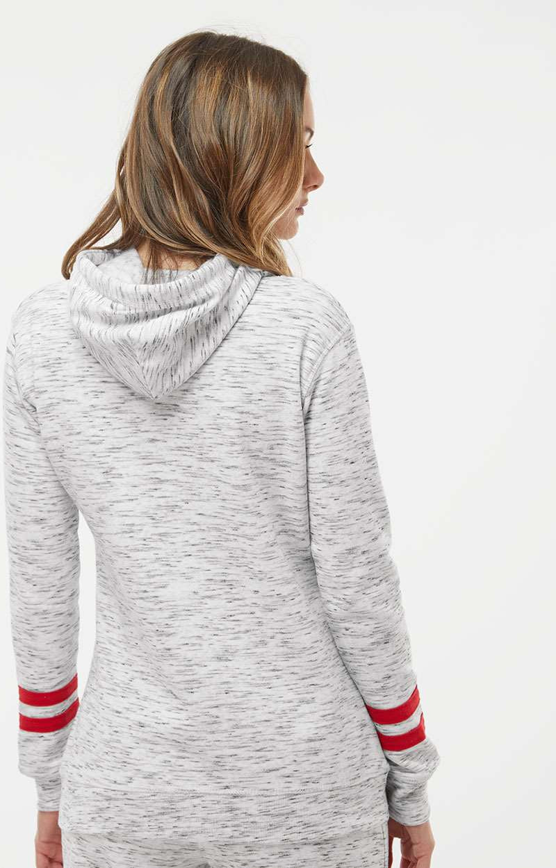 no-logo J America Ladies Mélange Fleece Striped-Sleeve Hooded Sweatshirt-Ladies Layering-J. America-Thread Logic