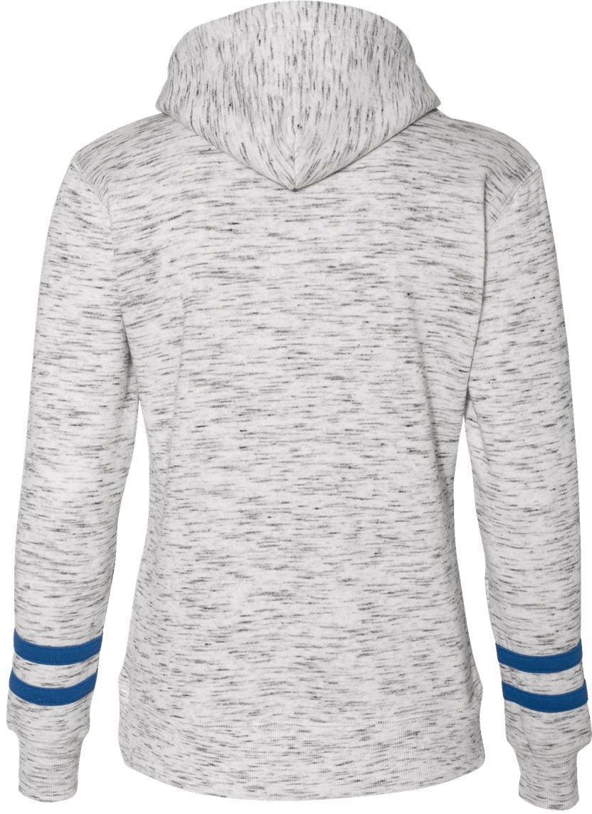 no-logo J America Ladies Mélange Fleece Striped-Sleeve Hooded Sweatshirt-Ladies Layering-J. America-Thread Logic