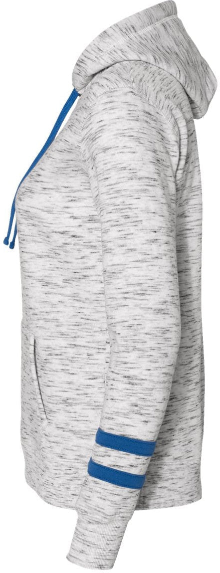 no-logo J America Ladies Mélange Fleece Striped-Sleeve Hooded Sweatshirt-Ladies Layering-J. America-Thread Logic
