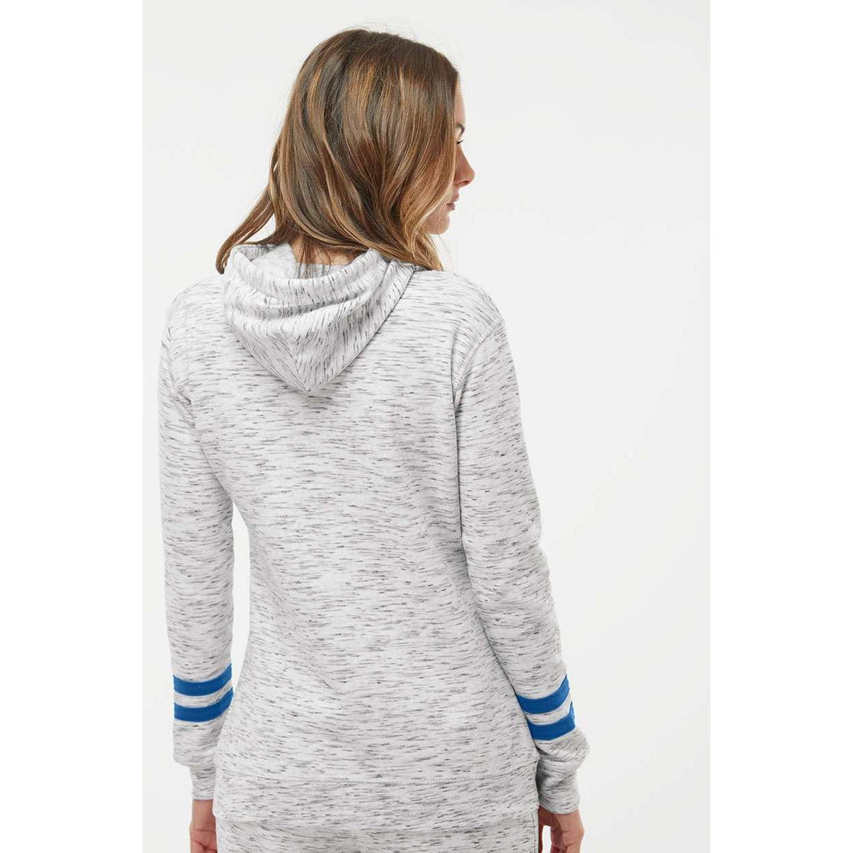 no-logo J America Women's Mélange Fleece Striped-Sleeve Hooded Sweatshirt-Hoodies-J. America-Thread Logic
