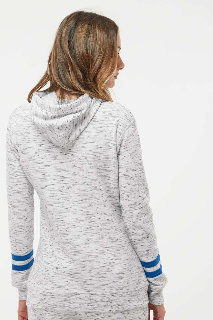 no-logo J America Ladies Mélange Fleece Striped-Sleeve Hooded Sweatshirt-Ladies Layering-J. America-Thread Logic