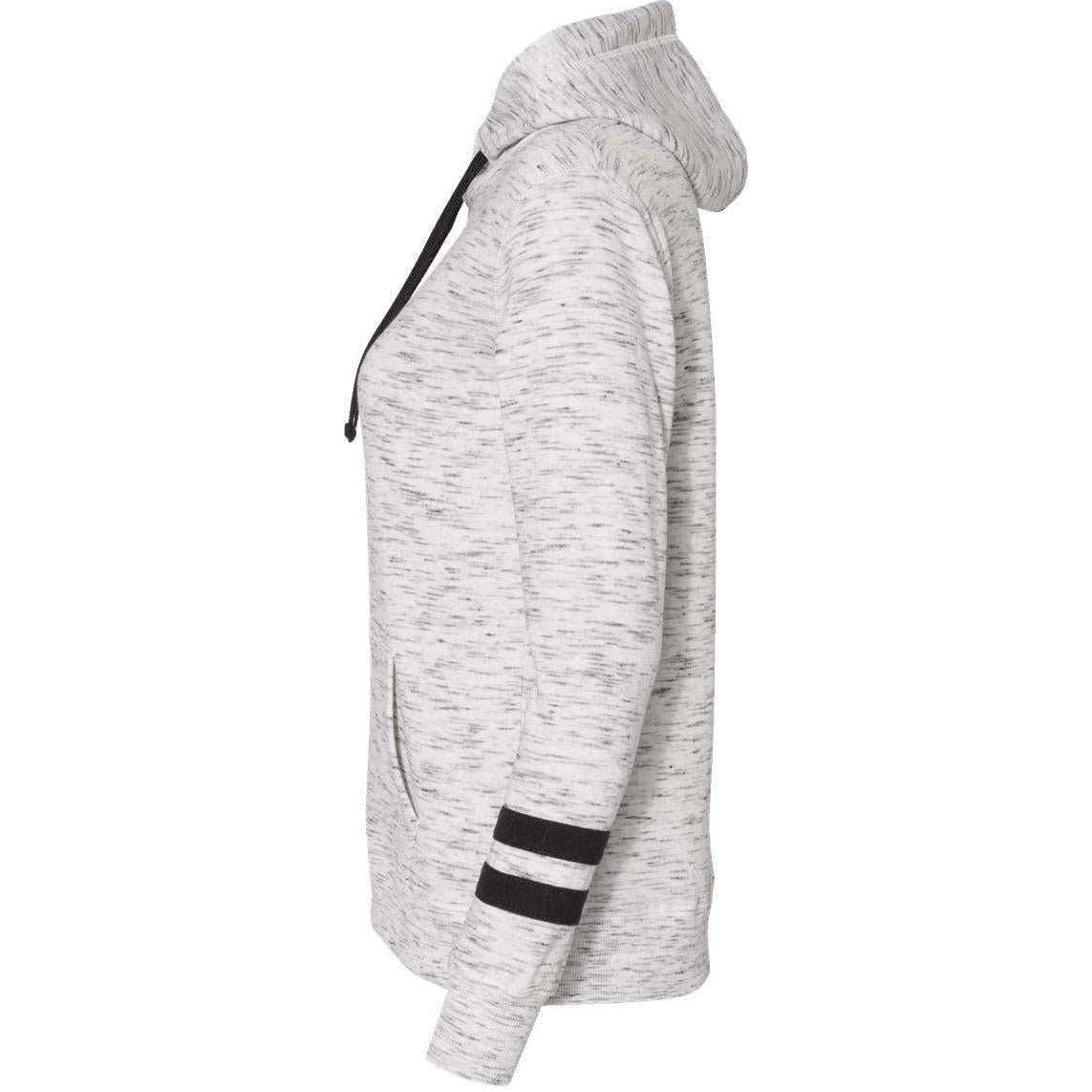 no-logo J America Women's Mélange Fleece Striped-Sleeve Hooded Sweatshirt-Hoodies-J. America-Thread Logic