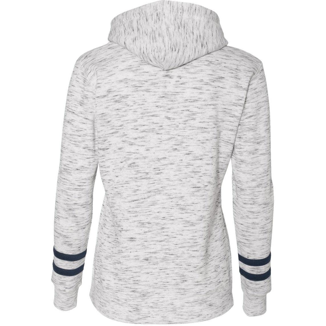 no-logo J America Women's Mélange Fleece Striped-Sleeve Hooded Sweatshirt-Hoodies-J. America-Thread Logic