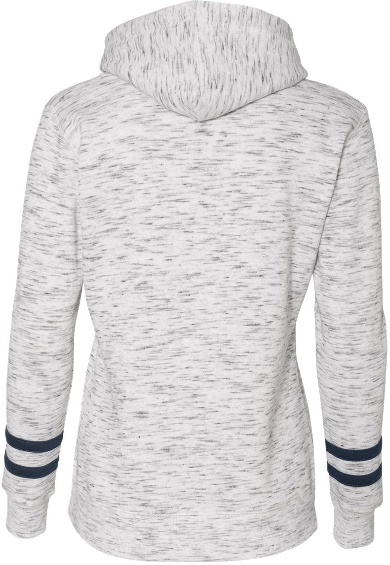 no-logo J America Ladies Mélange Fleece Striped-Sleeve Hooded Sweatshirt-Ladies Layering-J. America-Thread Logic