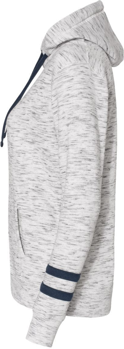 no-logo J America Ladies Mélange Fleece Striped-Sleeve Hooded Sweatshirt-Ladies Layering-J. America-Thread Logic