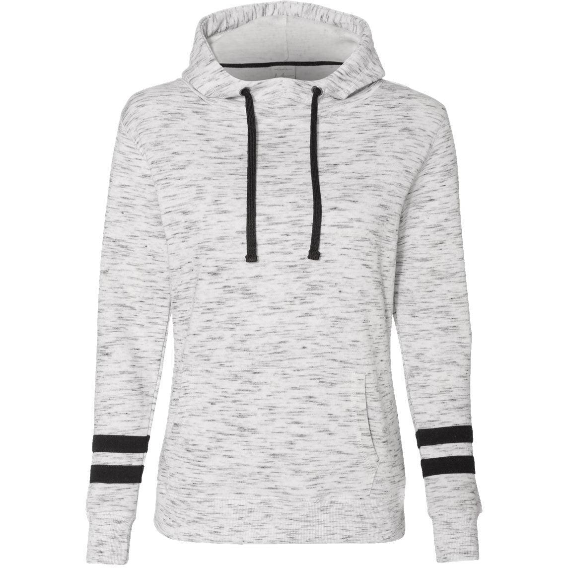 no-logo J America Women's Mélange Fleece Striped-Sleeve Hooded Sweatshirt-Hoodies-J. America-White/Black-S-Thread Logic