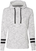 J America Ladies Mélange Fleece Striped-Sleeve Hooded Sweatshirt