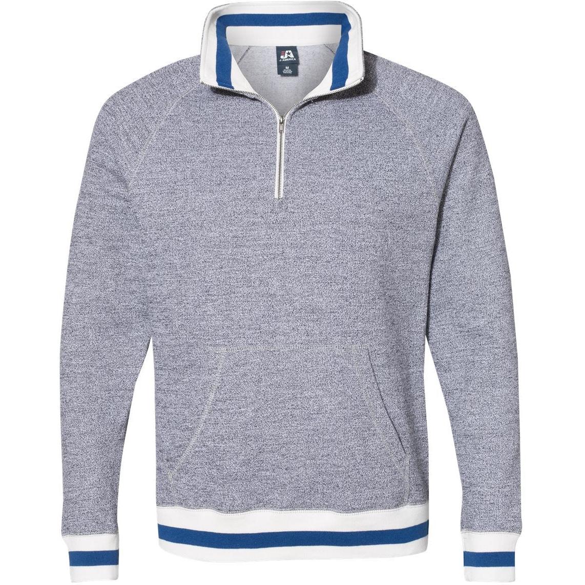no-logo J America Peppered Fleece Quarter-Zip Sweatshirt -Men's Layering-J. America-Pepper/Royal-S-Thread Logic
