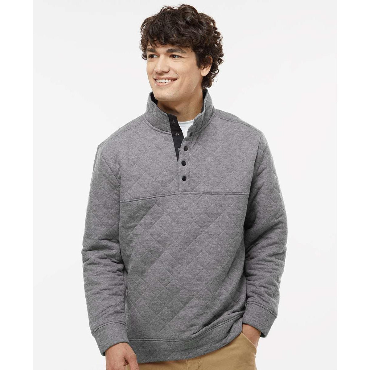 no-logo J America Quilted Snap Pullover-Sweaters-J. America-Thread Logic
