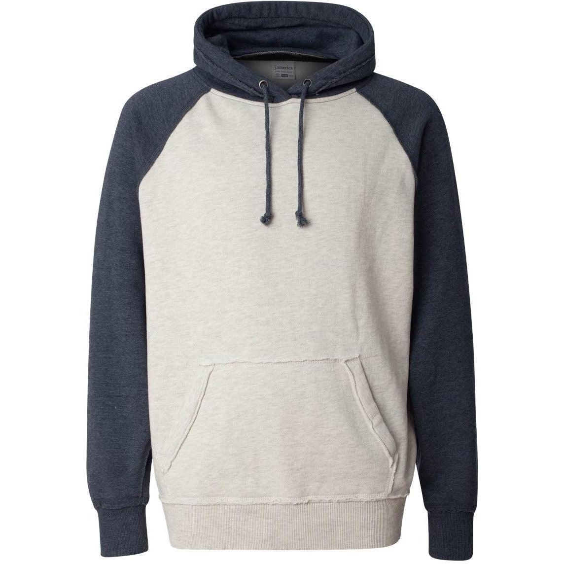 no-logo J America Vintage Heather Hooded Sweatshirt -Hoodies-J. America-Oatmeal Heather/Vintage Navy Heather-S-Thread Logic