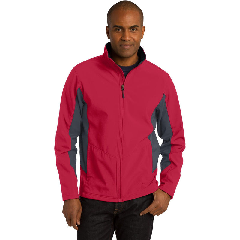 no-logo CLOSEOUT - Port Authority Tall Core Colorblock Soft Shell Jacket-Port Authority-Rich Red/Battleship Grey-LT-Thread Logic