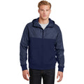 no-logo CLOSEOUT - Sport-Tek Embossed Hybrid Full-Zip Hooded Jacket-Sport-Tek-True Navy/True Navy-S-Thread Logic