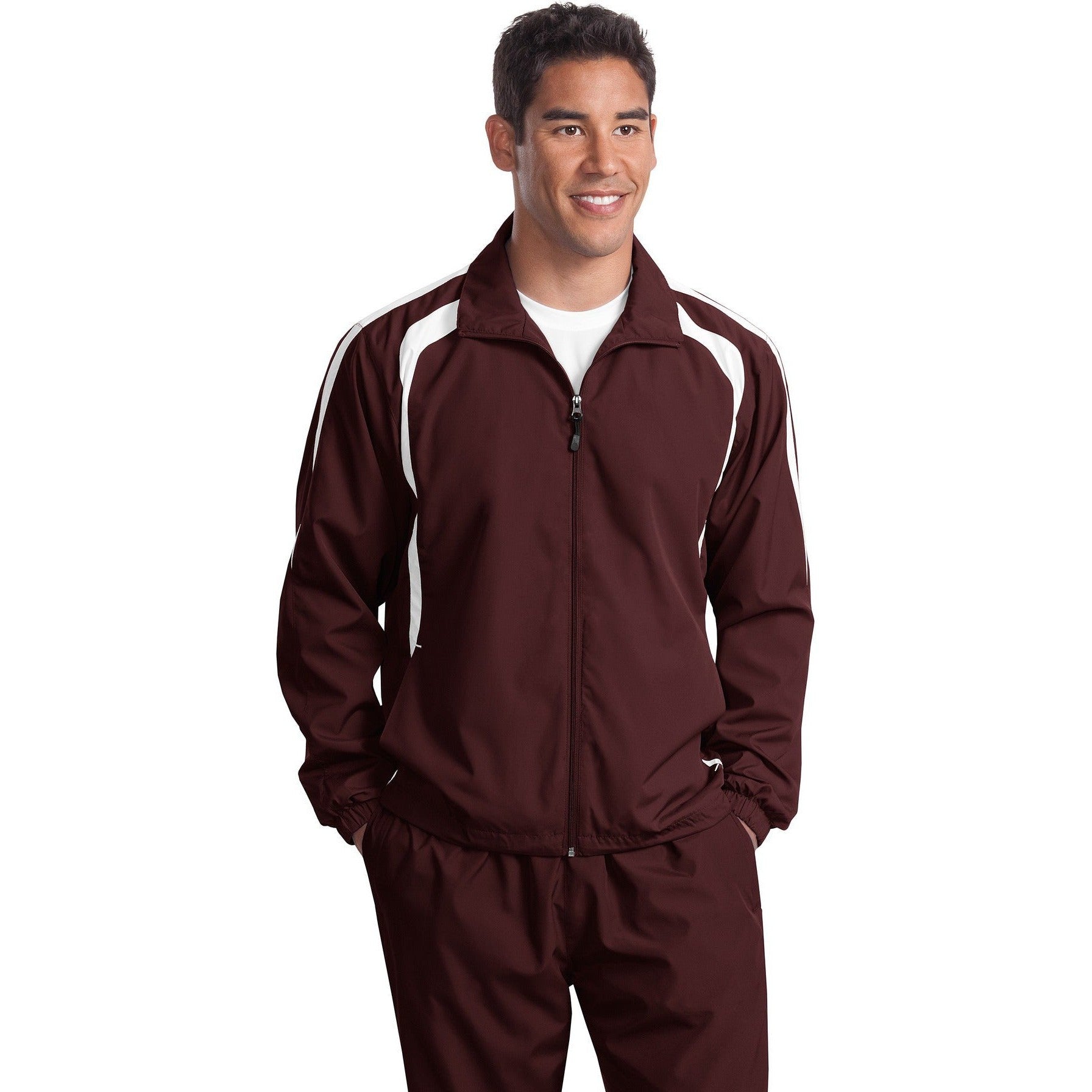 no-logo CLOSEOUT - Sport-Tek Tall Colorblock Raglan Jacket-Sport-Tek-Maroon/White-XLT-Thread Logic