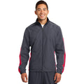 no-logo CLOSEOUT - Sport-Tek Piped Colorblock Wind Jacket-Sport-Tek-Graphite Grey/True Red/White-XS-Thread Logic